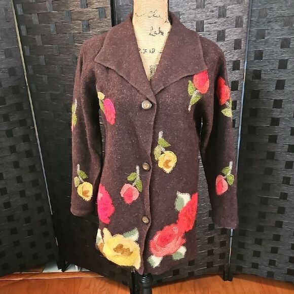 Vintage Susan Bristol Wool Hand Embroidered Cardigan Jacket Size Small - Picture 1 of 10